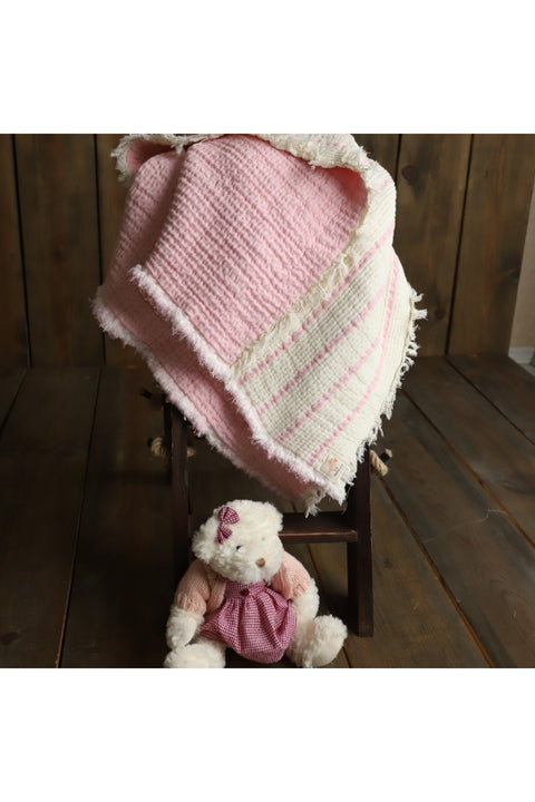 Pembe %100 Pamuk Müslin Çift Taraflı Dolgulu Bebek&Çocuk Battaniyesi