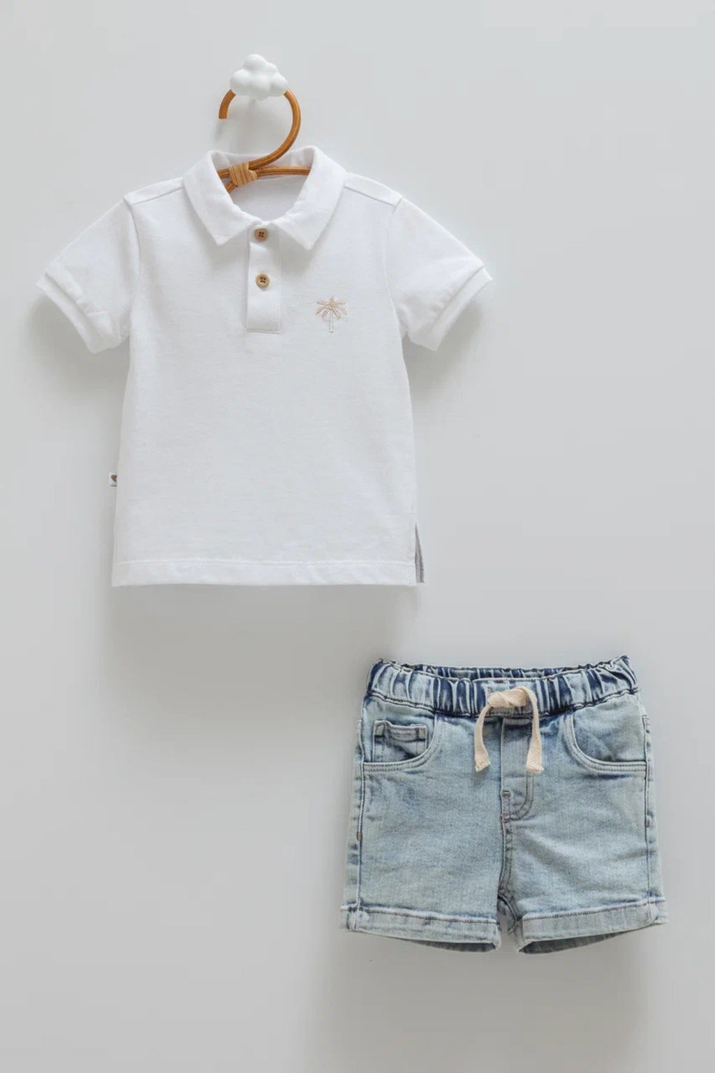 %100 Pamuk Erkek Polo Yaka Tişört & Denim Şort Takım