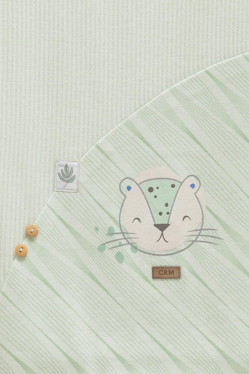 %100 Pamuk Yeşil Bebek Battaniye 85 x 90 Kedi Desenli