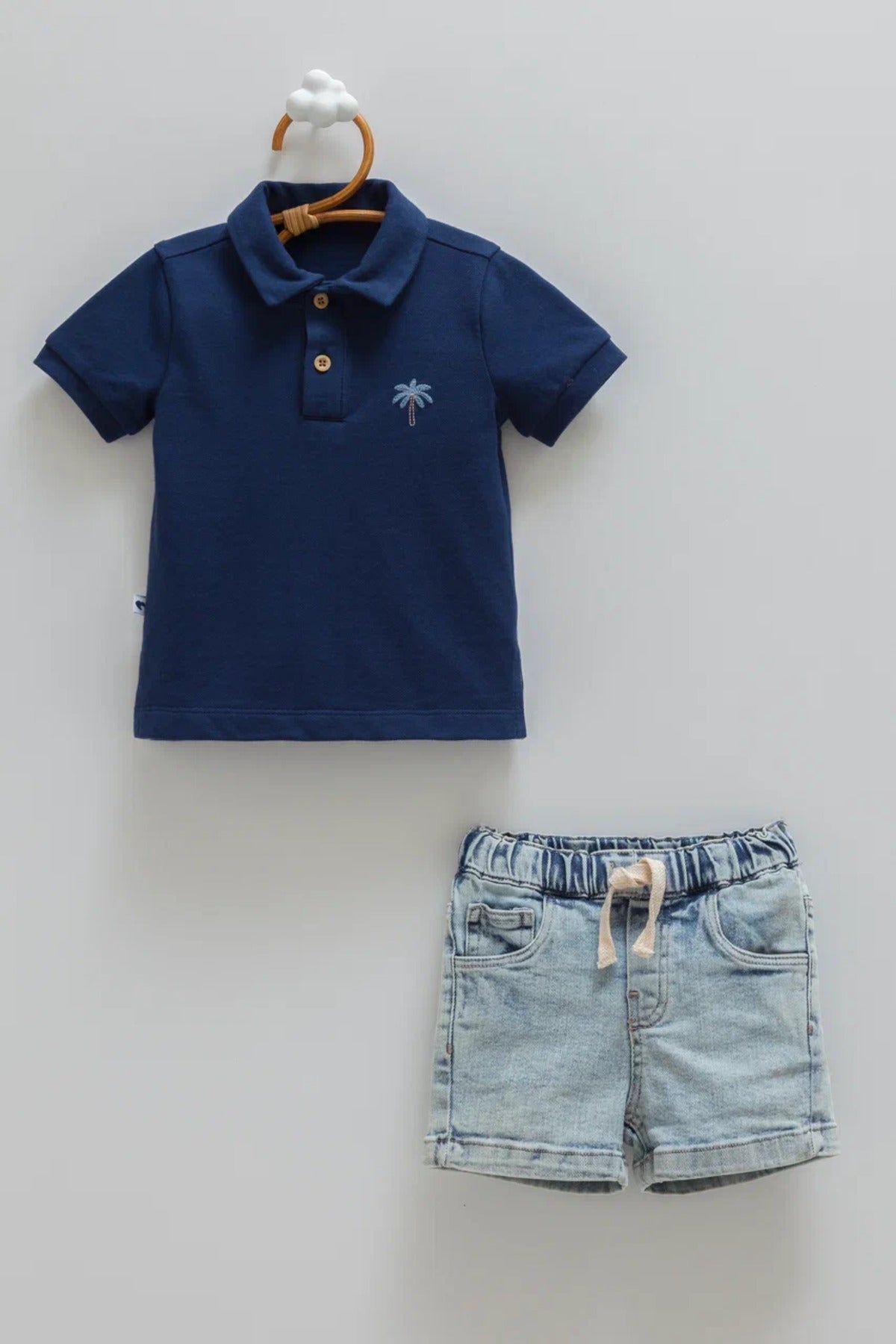 %100 Pamuk Erkek Polo Yaka Tişört & Denim Şort Takım