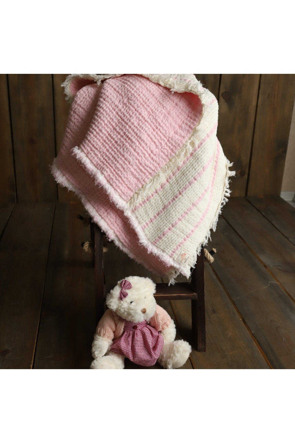 Pembe %100 Pamuk Müslin Çift Taraflı Dolgulu Bebek&Çocuk Battaniyesi