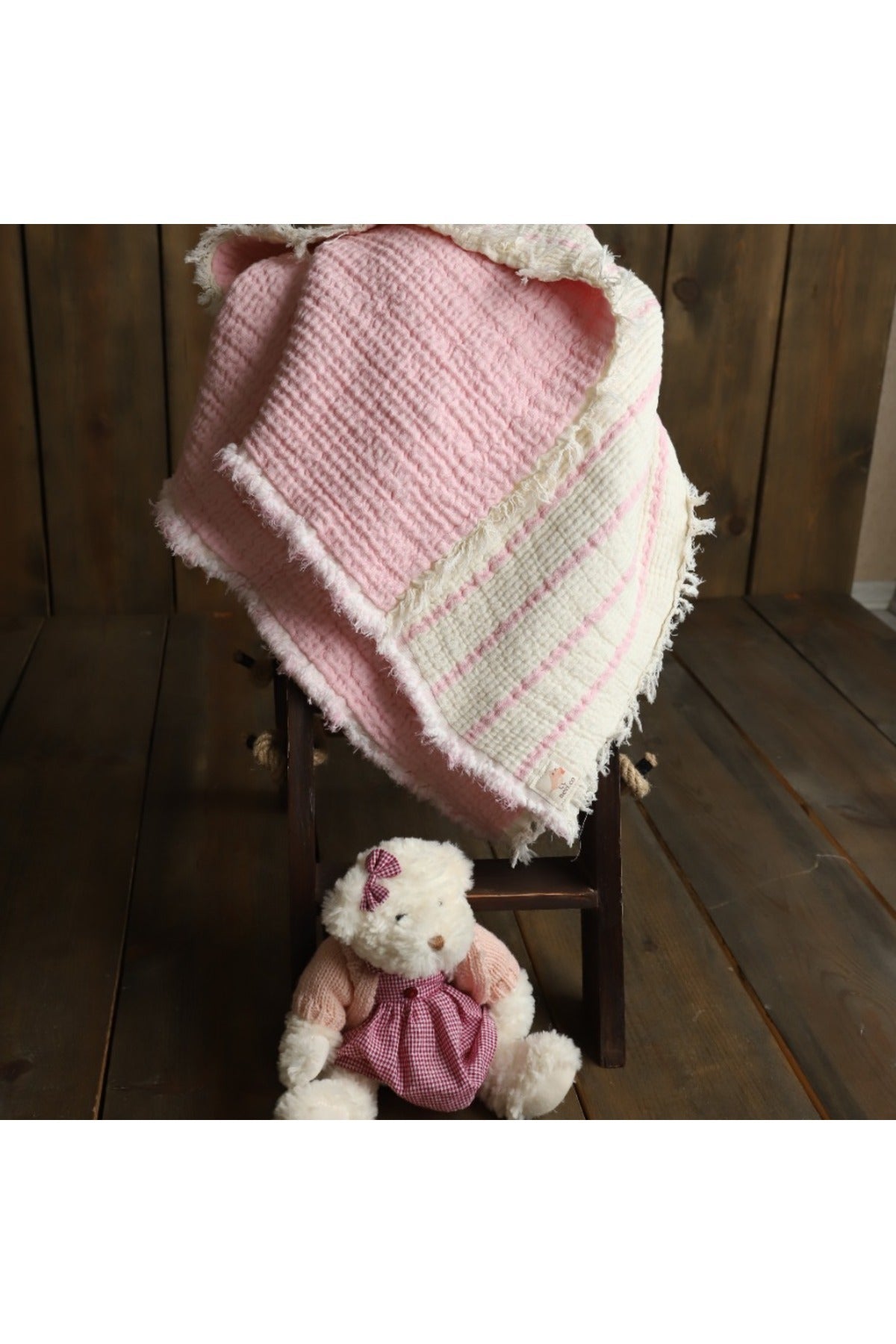 Pembe %100 Pamuk Müslin Çift Taraflı Dolgulu Bebek&Çocuk Battaniyesi