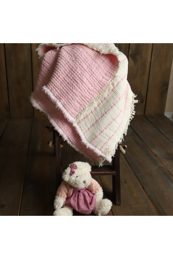 Pembe %100 Pamuk Müslin Çift Taraflı Dolgulu Bebek&Çocuk Battaniyesi