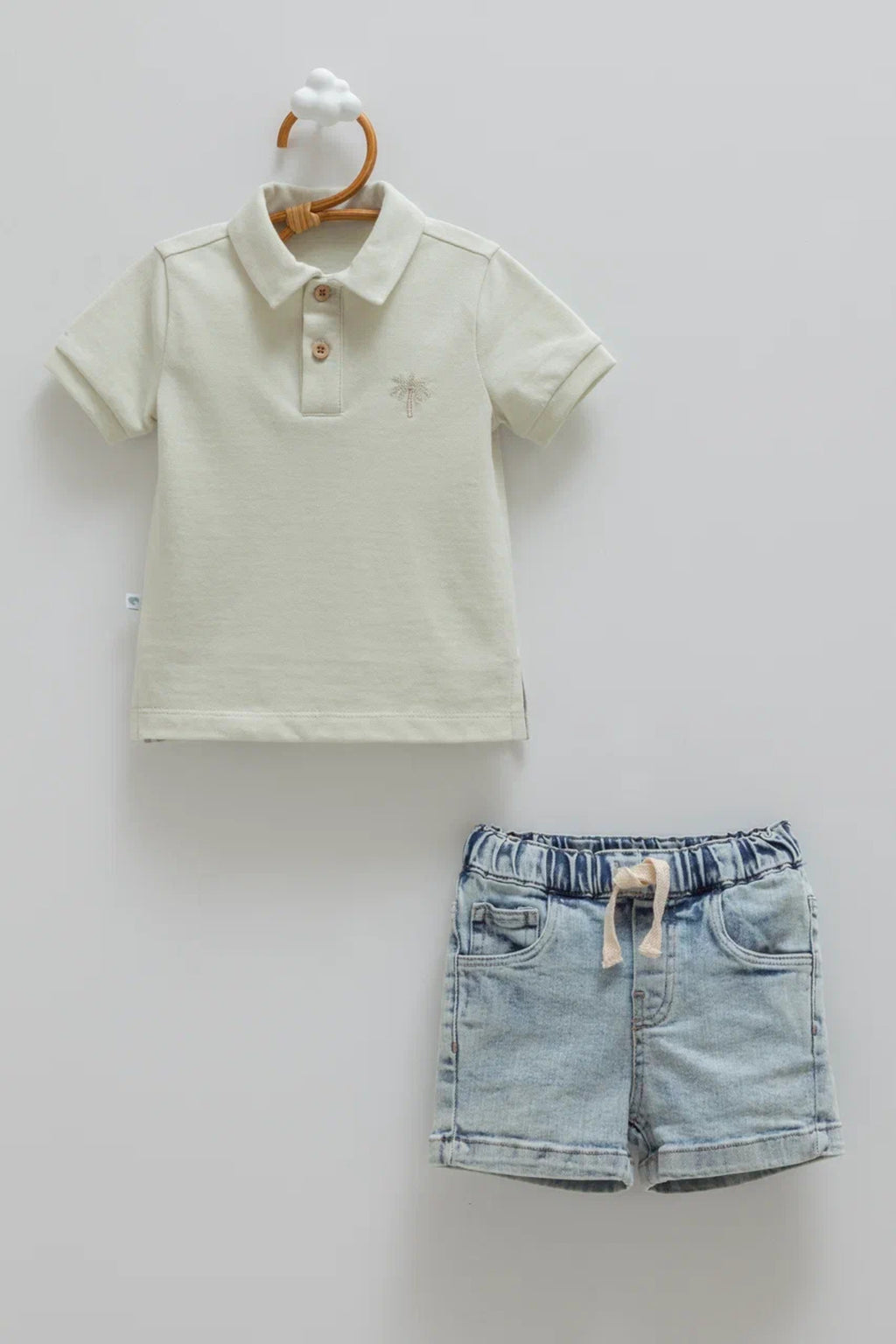 %100 Pamuk Erkek Polo Yaka Tişört & Denim Şort Takım