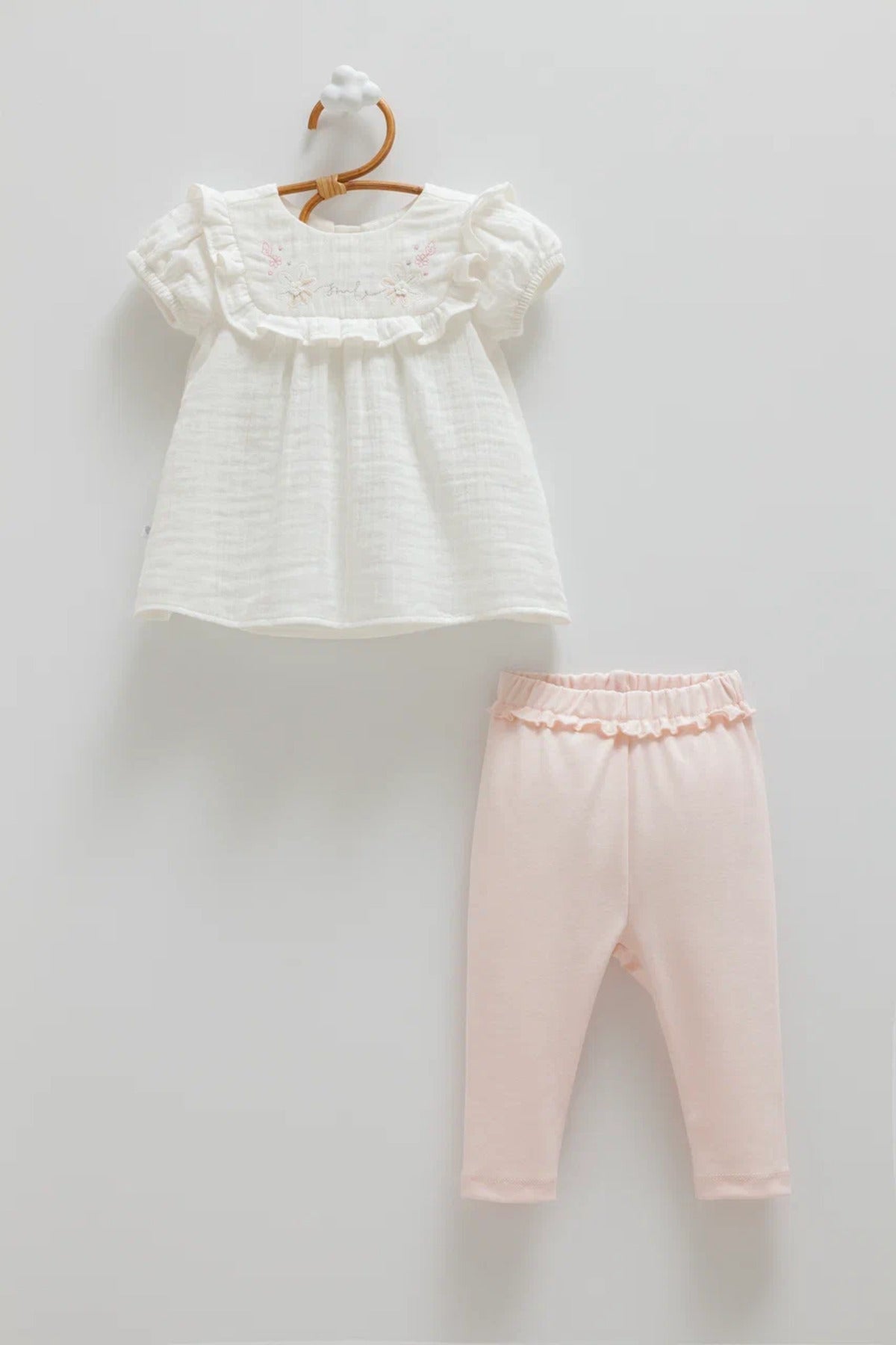 %100 Pamuk Kız Bebek Müslin Bluz & Tayt Takım