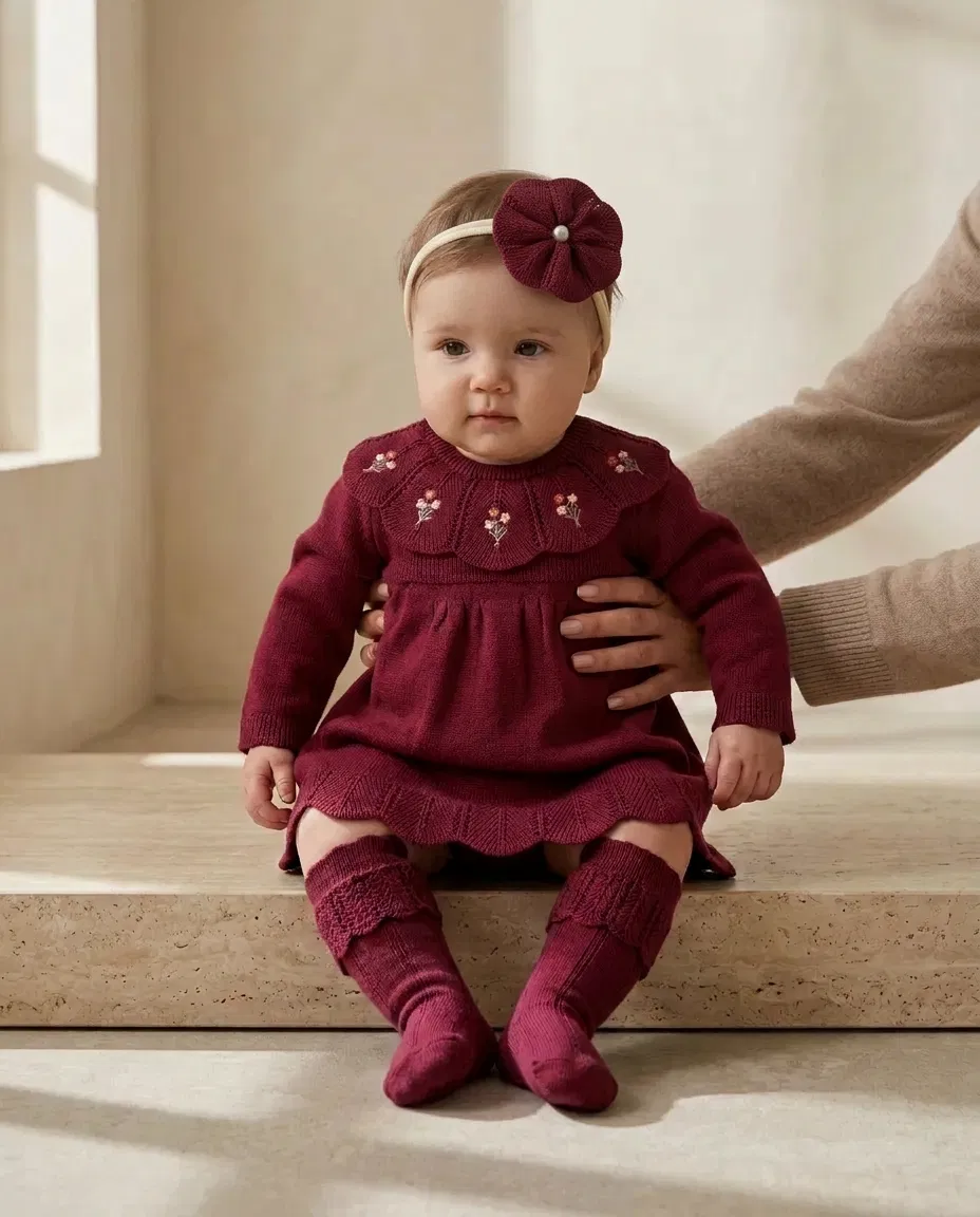 Burgundy Bloom 3’lü Triko Elbise Seti