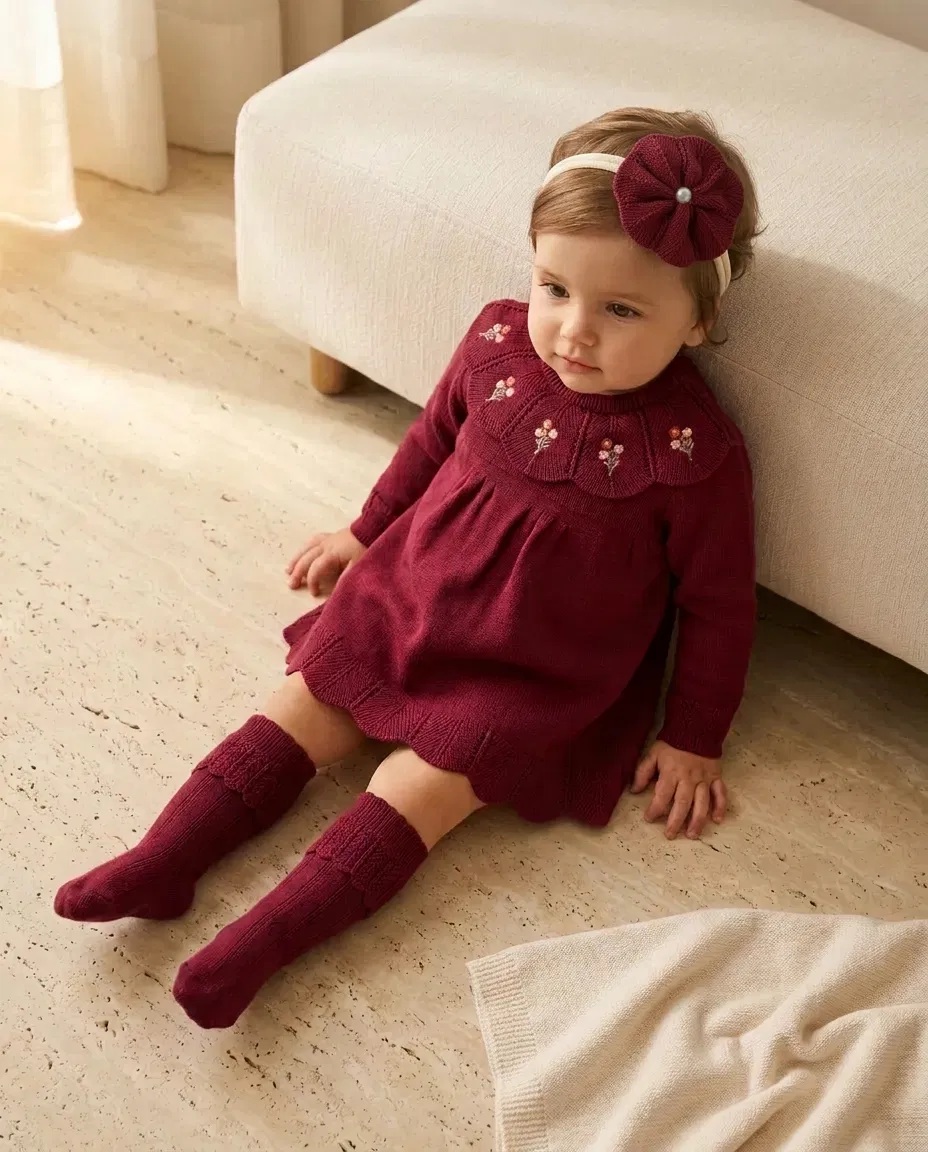 Burgundy Bloom 3’lü Triko Elbise Seti