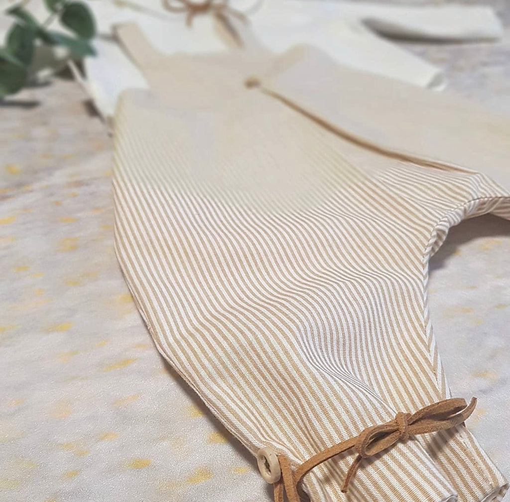 Krem Çizgili Astarlı Gömlekli Erkek Bebek Salopet Takım