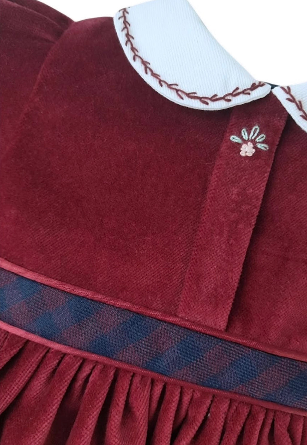 Rosalie – El Nakışlı Bordo Kadife Bebek Elbisesi