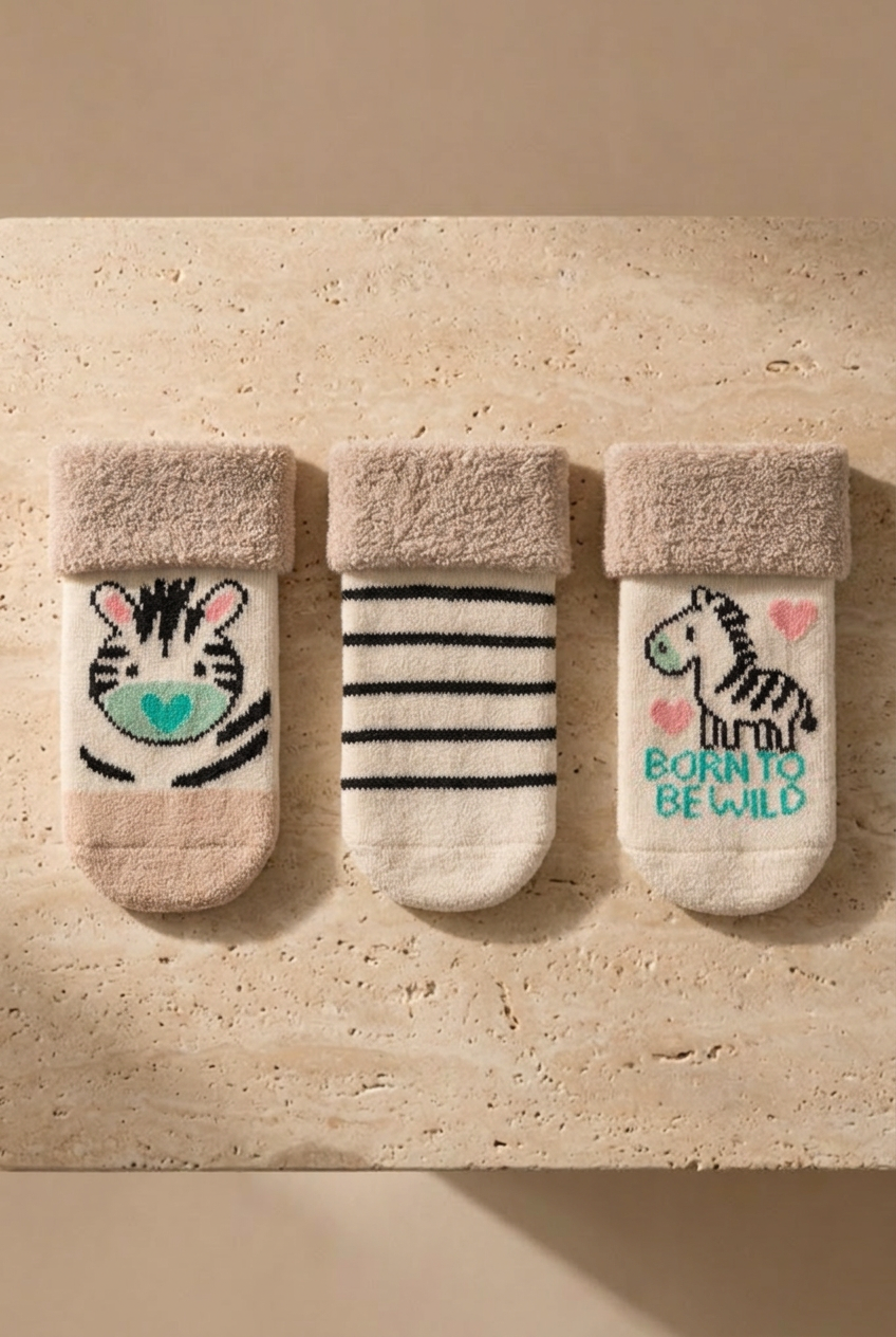 Born to Be Wild Zebra Havlu Çorap – Ekru