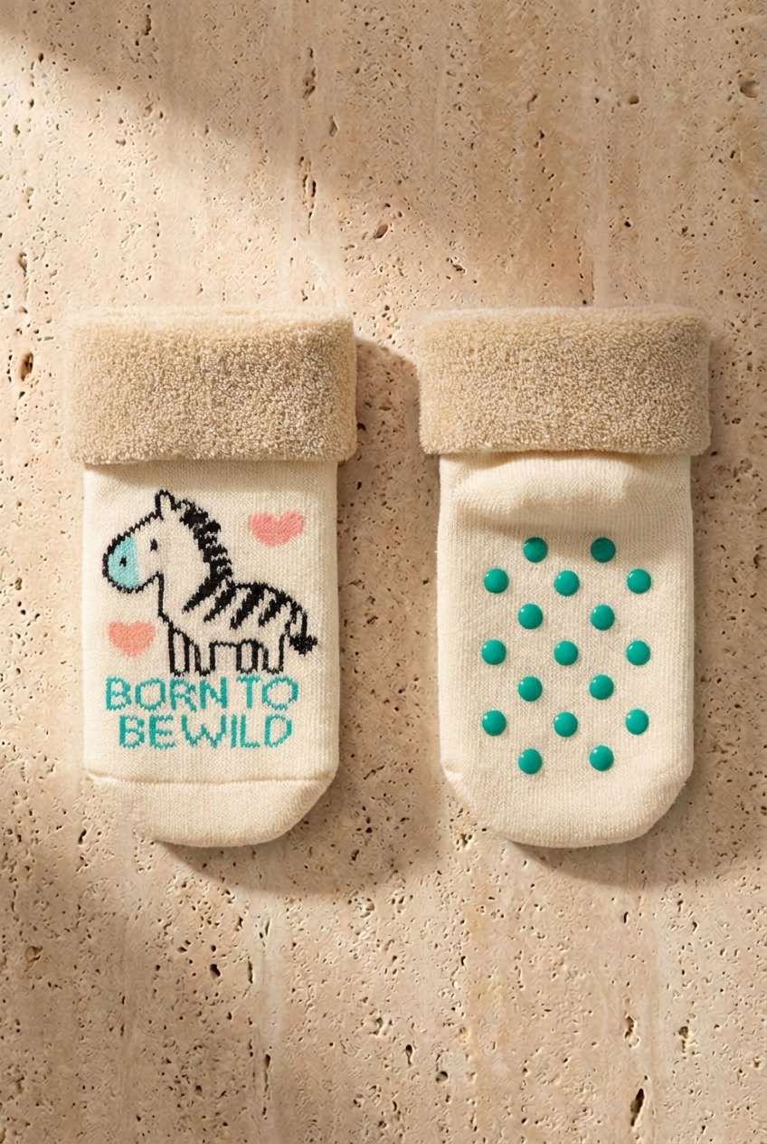 Born to Be Wild Zebra Havlu Çorap – Ekru
