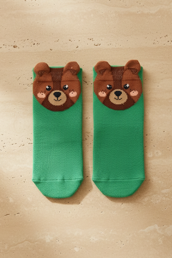 Happy Bear Yeşil Pamuklu Çocuk Çorabı