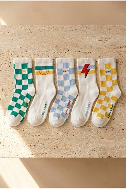 Playground Check Pamuklu Çocuk Çorabı – 5’li Set
