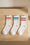 Retro Stripe 3’lü Pamuklu Çocuk Çorabı – Beyaz