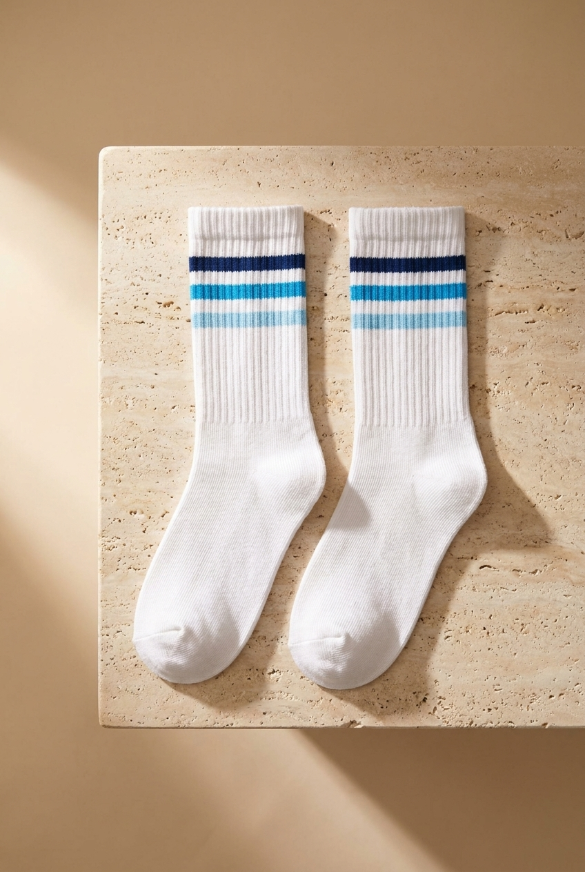 Retro Stripe 3’lü Pamuklu Çocuk Çorabı – Beyaz