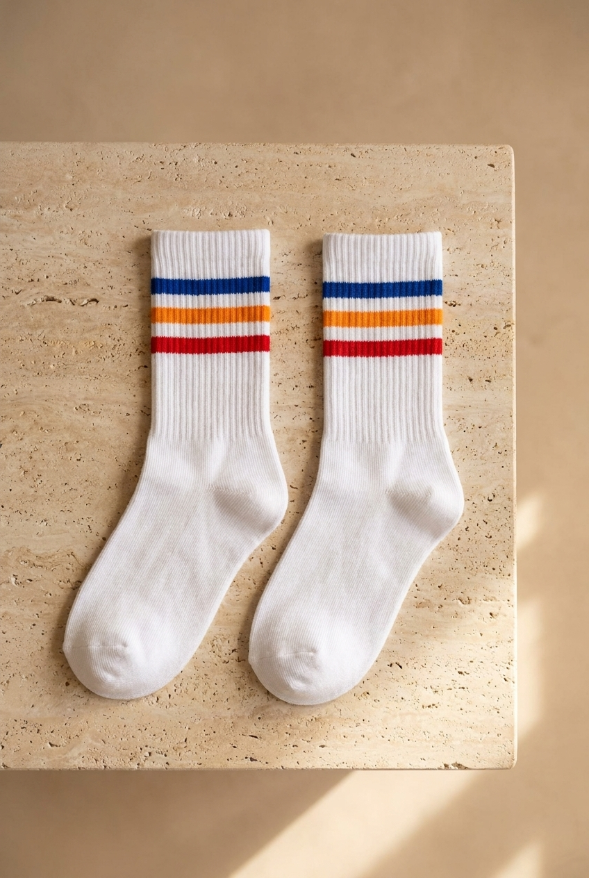 Retro Stripe 3’lü Pamuklu Çocuk Çorabı – Beyaz