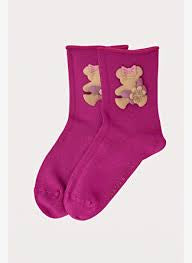 Bow Teddy Pamuklu Çocuk Çorabı – Fuşya