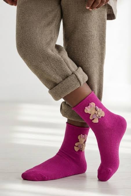 Bow Teddy Pamuklu Çocuk Çorabı – Fuşya
