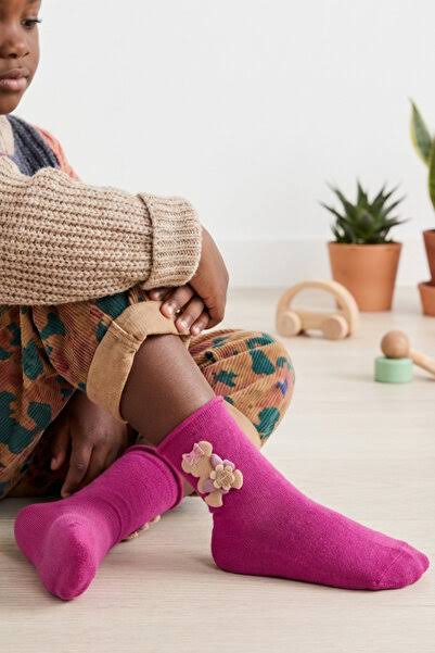 Bow Teddy Pamuklu Çocuk Çorabı – Fuşya