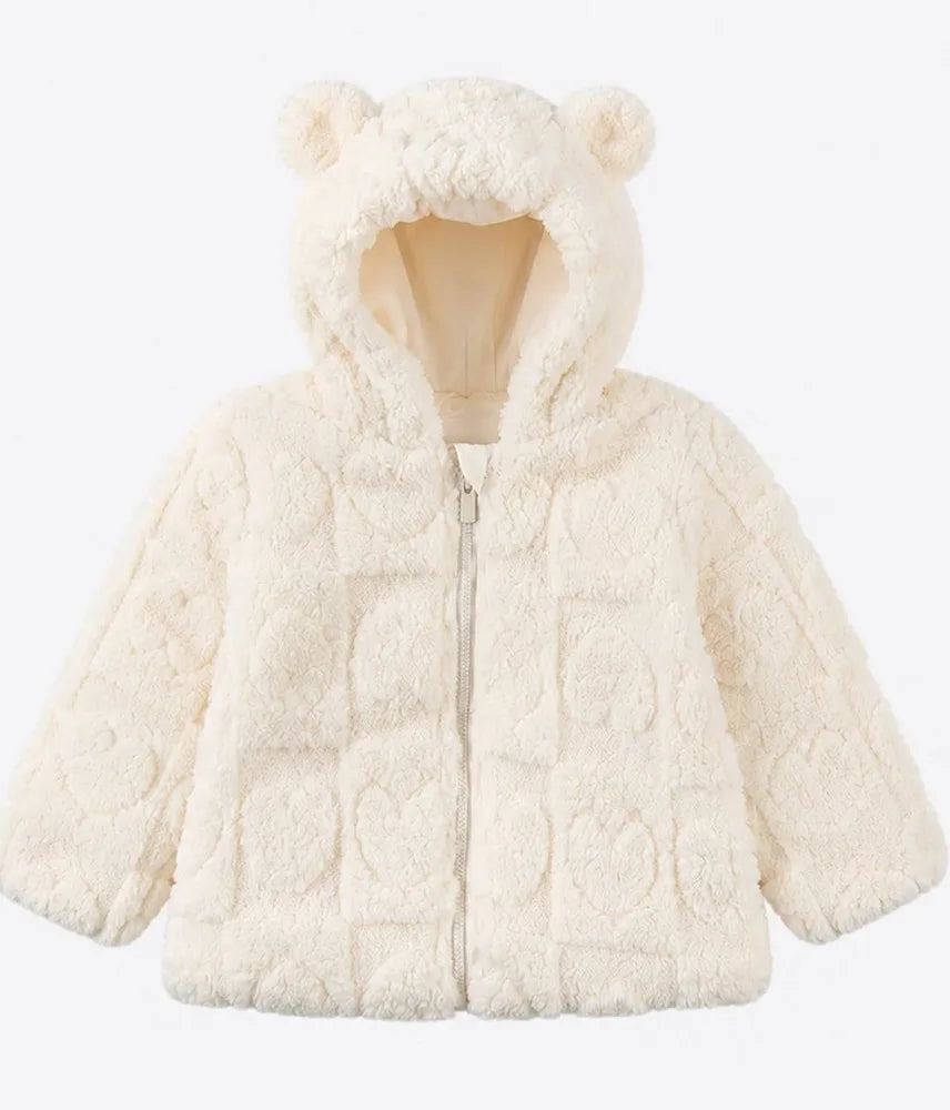 Mila Teddy Kapüşonlu Çocuk  Mont – Ekru