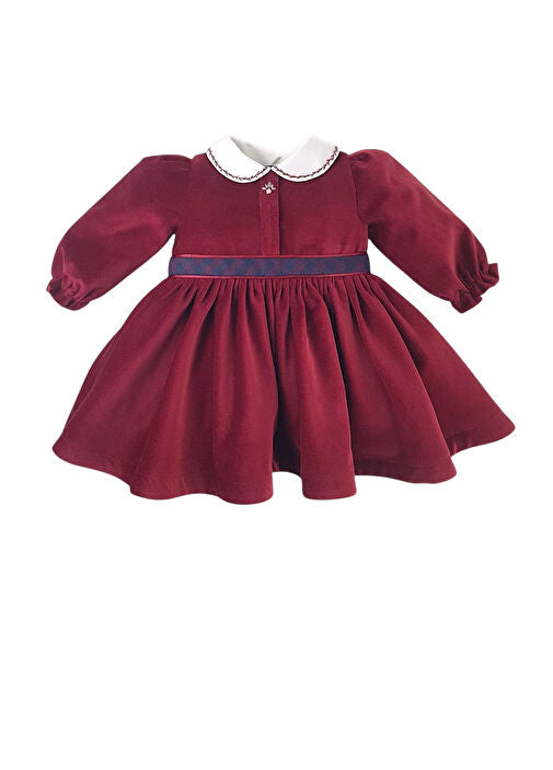 Rosalie – El Nakışlı Bordo Kadife Bebek Elbisesi