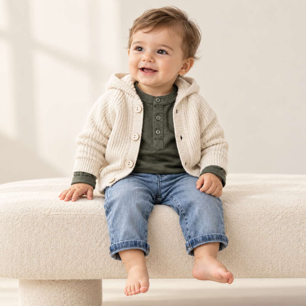 Olive Atelier 3’lü Triko Hırkalı Bebek Takım