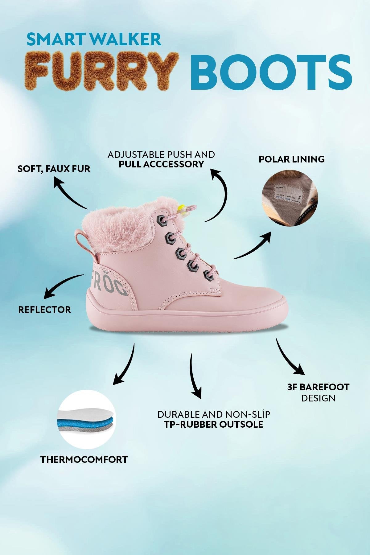 Furry Boots Pink Lotus Barefoot Kids Boots