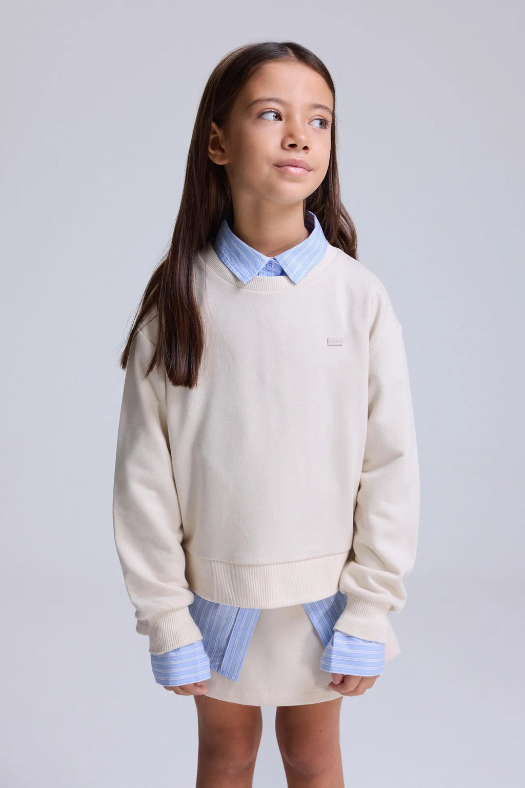 Loose Fit Şardonsuz Sweatshirt-Ekru