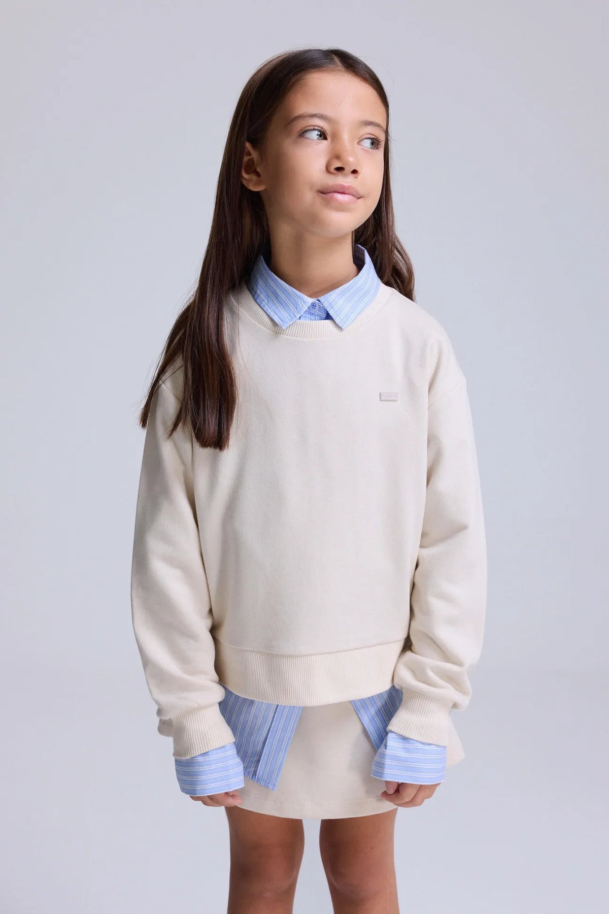 Loose Fit Şardonsuz Sweatshirt-Ekru