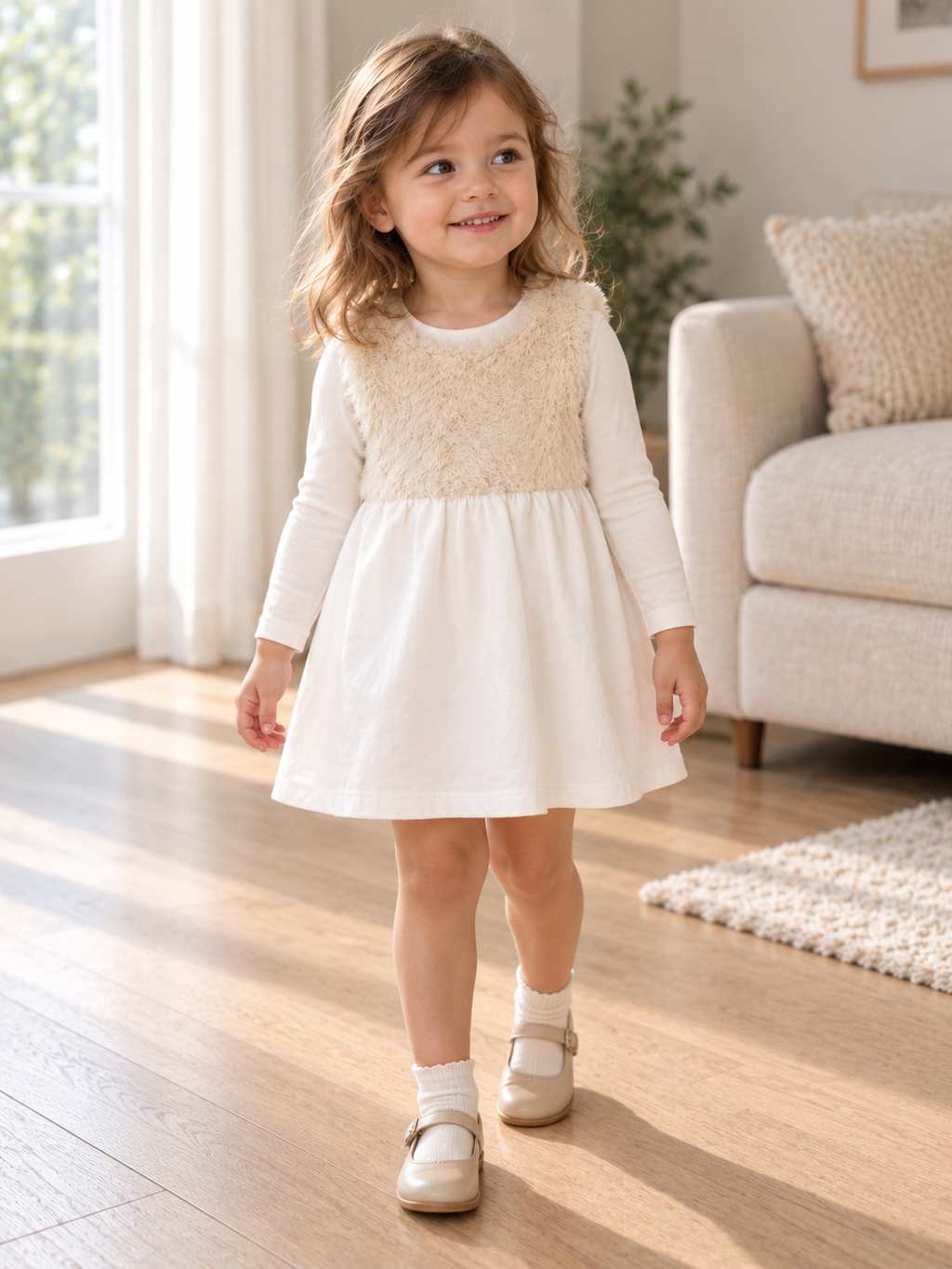 Lumi Teddy Astarlı Elbise – Ekru