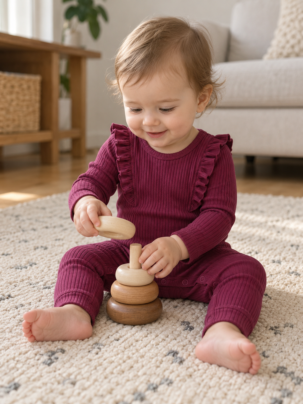 Berry Ruffle Fitilli Bebek Tulumu – Mürdüm