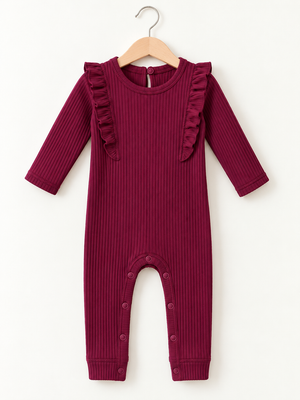 Berry Ruffle Fitilli Bebek Tulumu – Mürdüm