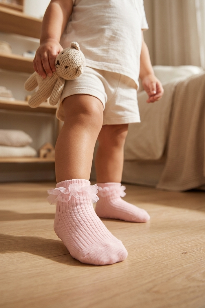 Ballerina Tül Detaylı Kaydırmaz Bebek Çorabı