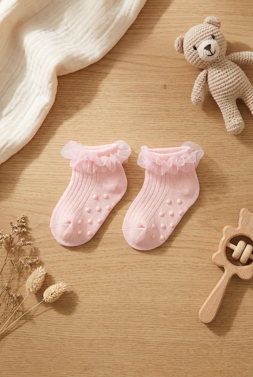 Ballerina Tül Detaylı Kaydırmaz Bebek Çorabı