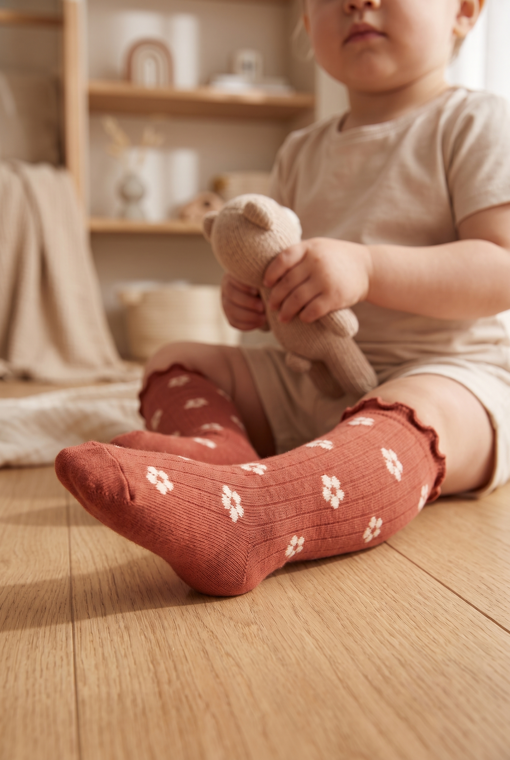 OVERKNEE SOCKS ÇİÇEK DESENLİ BEBEK DİZÜSTÜ ÇORAP  KOYU KAHVERENGİ